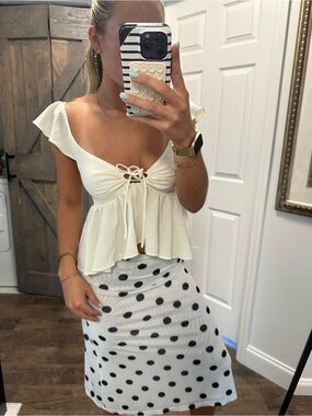 White Ruffle Tie-Front Crop Top